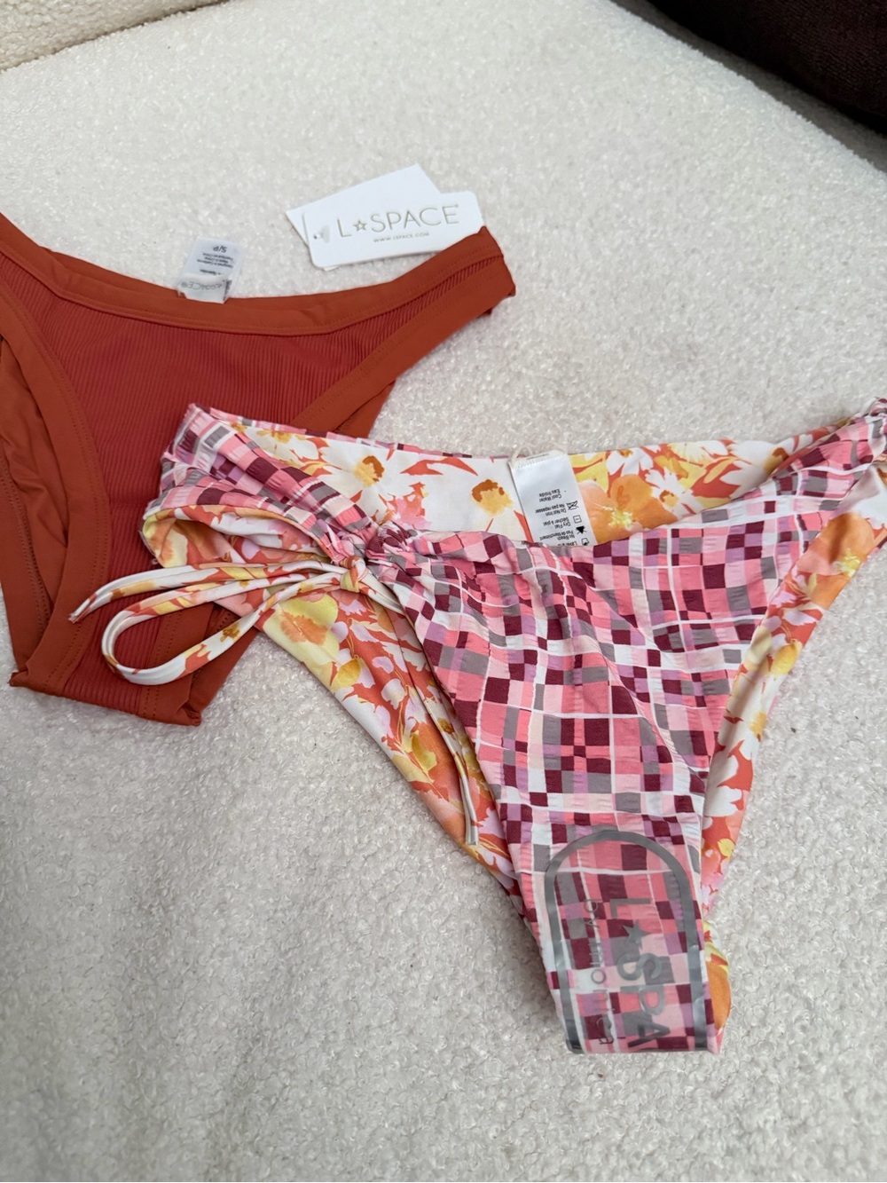 l*space Rust Ribbed & Pink Floral Mix Bikini Bottoms